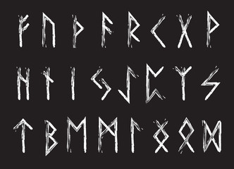 Rune set of letters, runes alphabet. Runic alphabet. Writing ancient. Futhark. Vector illustration - obrazy, fototapety, plakaty