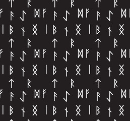 Runes seamless pattern. Runic alphabet wallpaper. Writing ancient background. Old Gothic seamless texture. Vector illustration