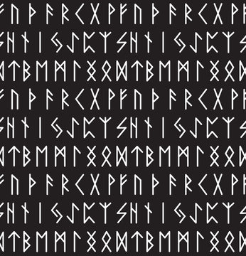 Runes seamless pattern. Runic alphabet wallpaper. Writing ancient background. Old Gothic seamless texture. Vector illustration
