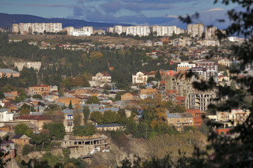 Tbilisi city center aerial view from Narikala Fortress, Georgia