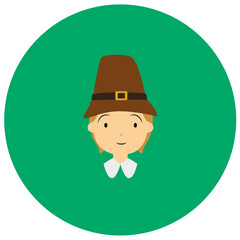American colonial thanksgiving man cute icon in trendy flat style isolated on color background. Thanksgiving symbol for your design, logo, UI. Vector illustration, EPS10.