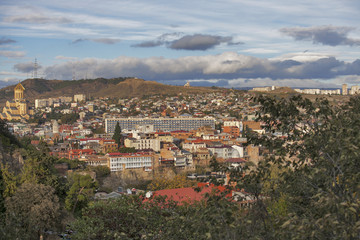 Fototapeta na wymiar Tbilisi city center aerial view from Narikala Fortress, Georgia