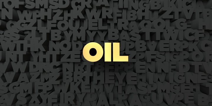 Oil - Gold text on black background - 3D rendered royalty free stock picture. This image can be used for an online website banner ad or a print postcard.