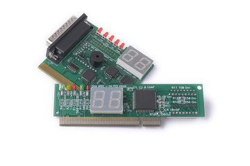 diferent devices for testing of motherboards on a white background, PC Diagnostics