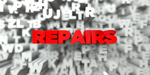 REPAIRS -  Red text on typography background - 3D rendered royalty free stock image. This image can be used for an online website banner ad or a print postcard.