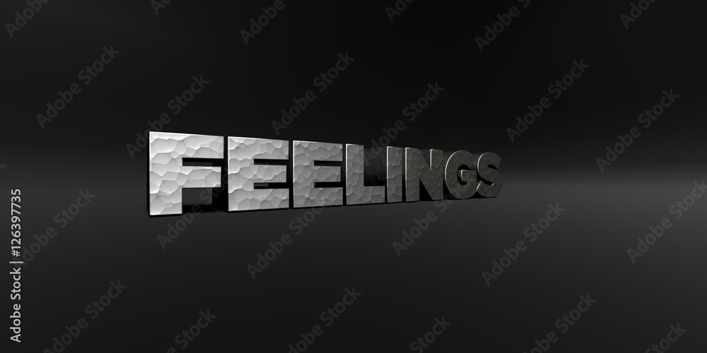 Fototapete feelings - hammered metal finish text on black studio - 3d rendered royalty free stock photo. this i