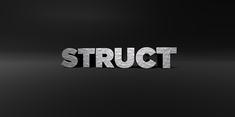 STRUCT - hammered metal finish text on black studio - 3D rendered royalty free stock photo. This image can be used for an online website banner ad or a print postcard.