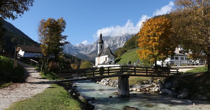 Chirch St. Sebastian, Ramsau, Berchtesgaden with creek