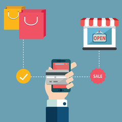 Online shopping e-commerce mobile payment Successful business concept