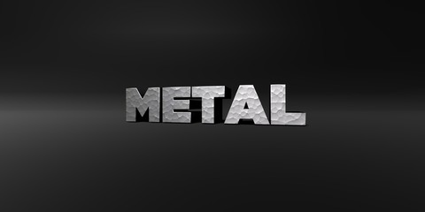 METAL - hammered metal finish text on black studio - 3D rendered royalty free stock photo. This image can be used for an online website banner ad or a print postcard.