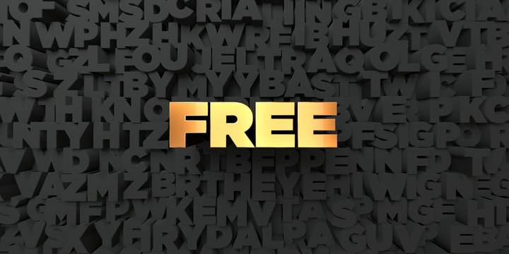 Free - Gold text on black background - 3D rendered royalty free stock picture. This image can be used for an online website banner ad or a print postcard.