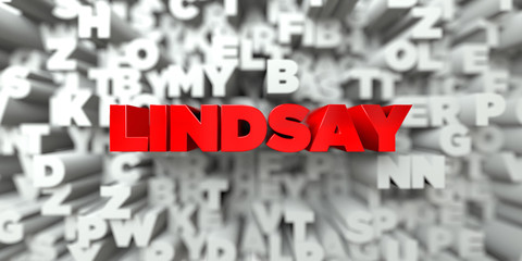 LINDSAY -  Red text on typography background - 3D rendered royalty free stock image. This image can be used for an online website banner ad or a print postcard. © Chris Titze Imaging