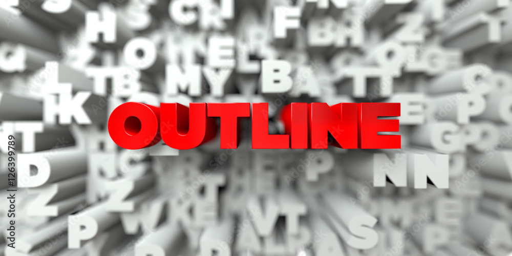 Fototapete outline - red text on typography background - 3d rendered royalty free stock image. this image can b