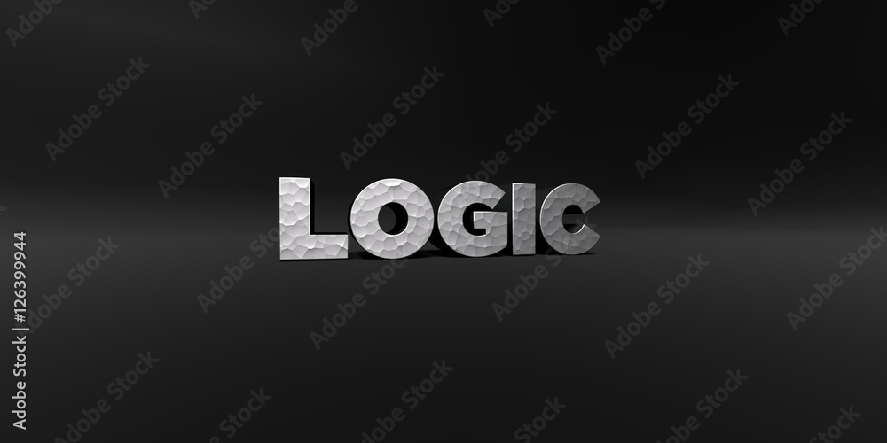 Fototapete logic - hammered metal finish text on black studio - 3d rendered royalty free stock photo. this imag