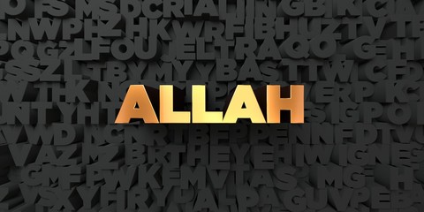 Allah - Gold text on black background - 3D rendered royalty free stock picture. This image can be used for an online website banner ad or a print postcard.
