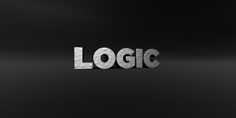 LOGIC - hammered metal finish text on black studio - 3D rendered royalty free stock photo. This image can be used for an online website banner ad or a print postcard.
