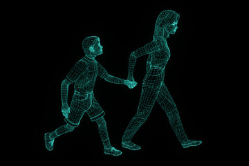 Human Wireframe Hologram in Motion. Nice 3D Rendering
