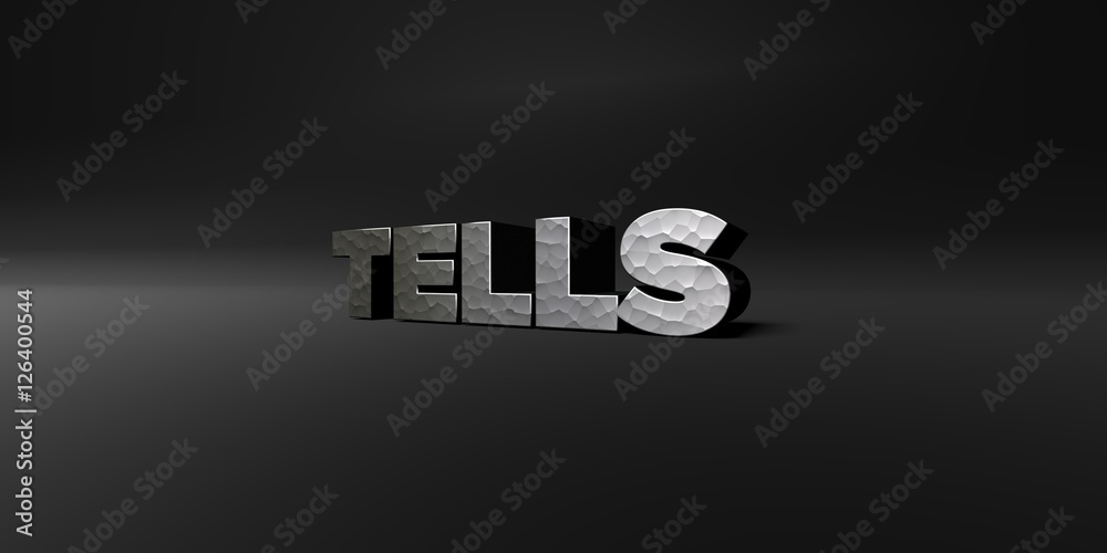 Fototapete tells - hammered metal finish text on black studio - 3d rendered royalty free stock photo. this imag