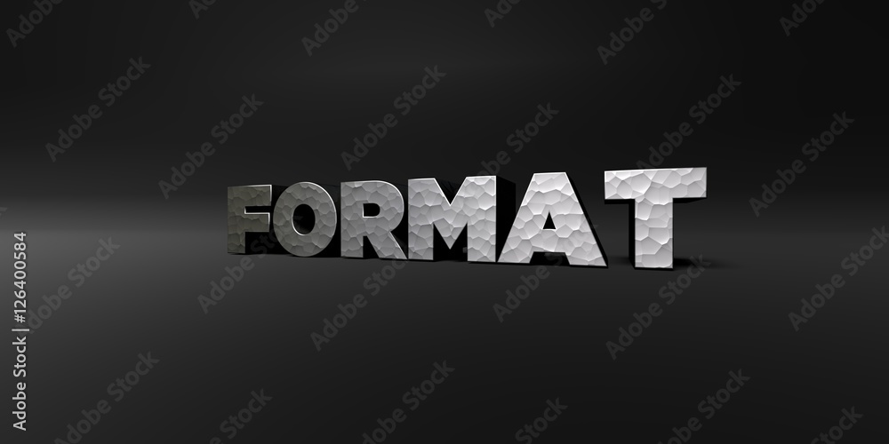 Fototapete format - hammered metal finish text on black studio - 3d rendered royalty free stock photo. this ima