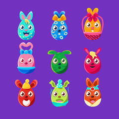 Obraz premium Easter Egg Shaped Easter Bunnies Colorful Girly Sticker Set Of Religious Holiday Symbols