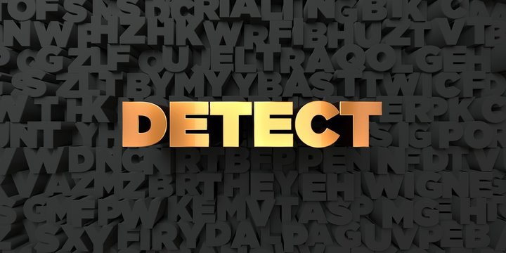 Detect - Gold text on black background - 3D rendered royalty free stock picture. This image can be used for an online website banner ad or a print postcard.