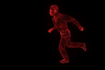 Human Wireframe Hologram in Motion. Nice 3D Rendering
