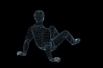 Human Wireframe Hologram in Motion. Nice 3D Rendering
