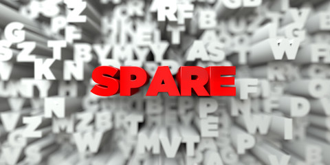 SPARE -  Red text on typography background - 3D rendered royalty free stock image. This image can be used for an online website banner ad or a print postcard.