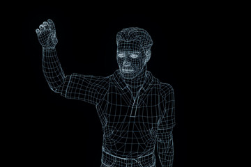 Human Wireframe Hologram in Motion. Nice 3D Rendering
