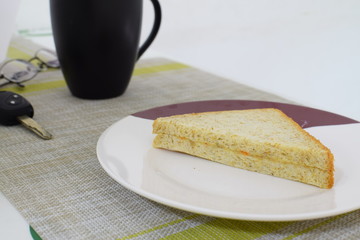 Sandwich in white plate, selective focus