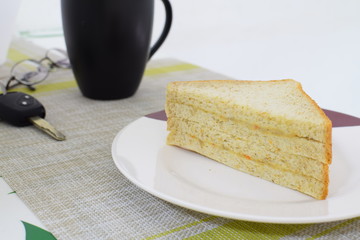 Sandwich in white plate, selective focus