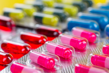 Selection of different pills in form of tablets and capsules