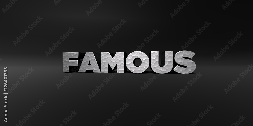 Fototapete famous - hammered metal finish text on black studio - 3d rendered royalty free stock photo. this ima