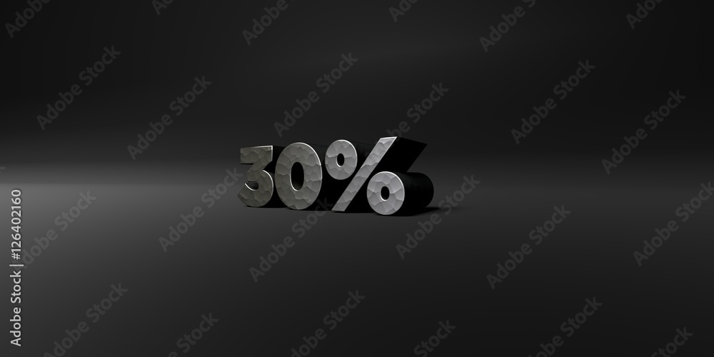 Fototapete 30% - hammered metal finish text on black studio - 3d rendered royalty free stock photo. this image 