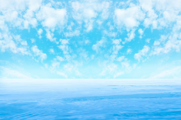 Water and blue sky with clouds. copy space.
