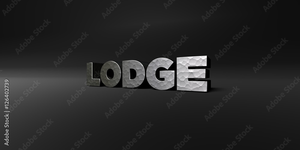 Fototapete lodge - hammered metal finish text on black studio - 3d rendered royalty free stock photo. this imag