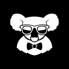 Hipster Cute Koala in Glasses and Bow Tie. Simple Logo Sign. Vector