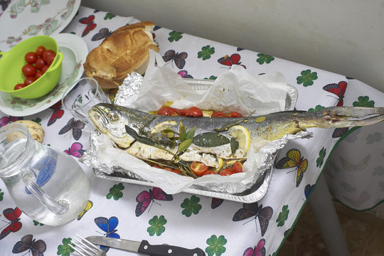 detail of cooked lampuga