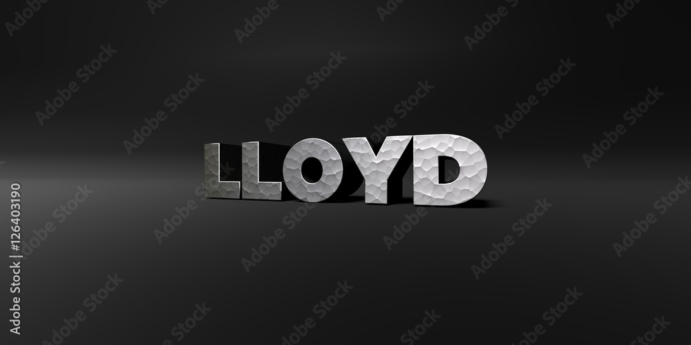 Fototapete lloyd - hammered metal finish text on black studio - 3d rendered royalty free stock photo. this imag