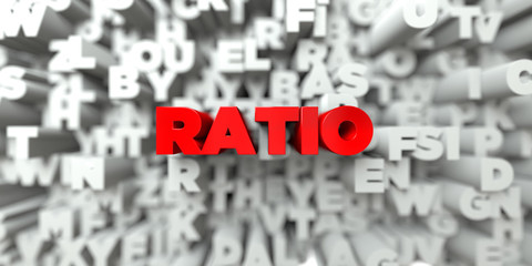 RATIO -  Red text on typography background - 3D rendered royalty free stock image. This image can be used for an online website banner ad or a print postcard.