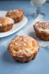 Fresh baked muffins, cakes, cupcakes for breakfast in a rural rustic style
