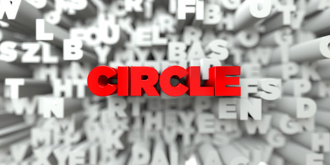 CIRCLE -  Red text on typography background - 3D rendered royalty free stock image. This image can be used for an online website banner ad or a print postcard.