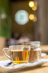hot tea in cup in coffee cafe