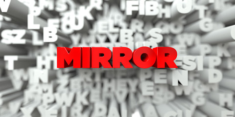 MIRROR -  Red text on typography background - 3D rendered royalty free stock image. This image can be used for an online website banner ad or a print postcard.