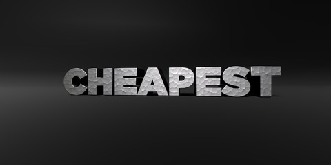 CHEAPEST - hammered metal finish text on black studio - 3D rendered royalty free stock photo. This image can be used for an online website banner ad or a print postcard.