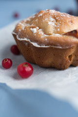 Fresh baked muffins, cakes, cupcakes for breakfast in a rural rustic style