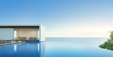 Sea view house with pool in modern design, Luxury villa - 3d rendering