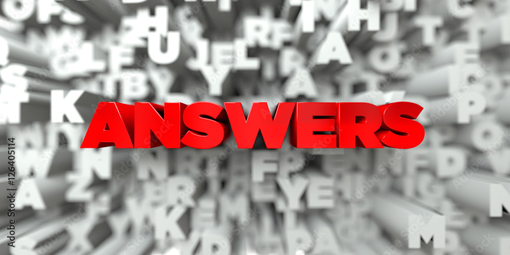 Fototapete answers - red text on typography background - 3d rendered royalty free stock image. this image can b