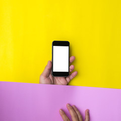 Flat lay hand using phone