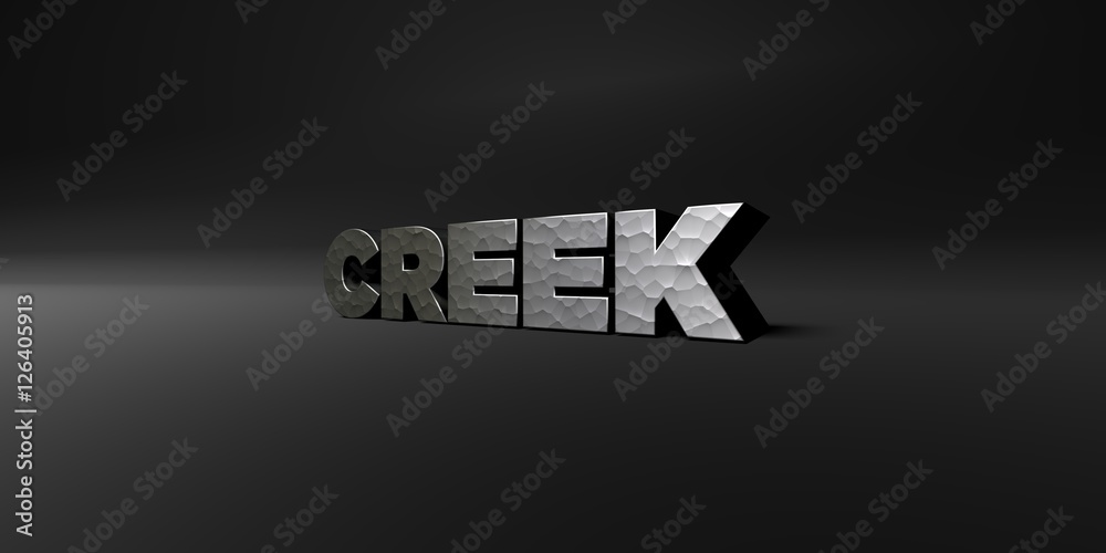 Fototapete creek - hammered metal finish text on black studio - 3d rendered royalty free stock photo. this imag